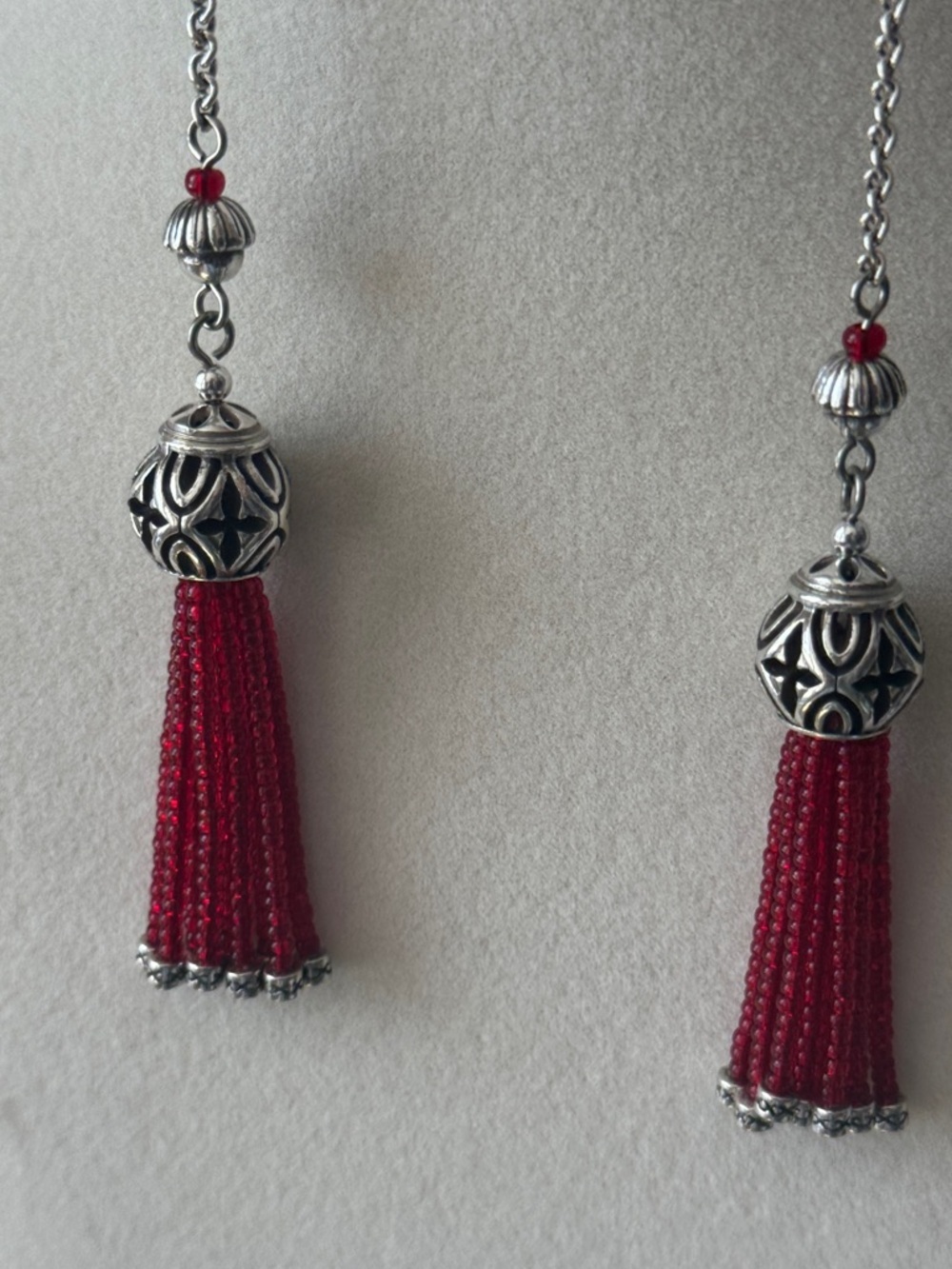 Brighton Boho Roots Lariat Red Beaded Silver Necklace